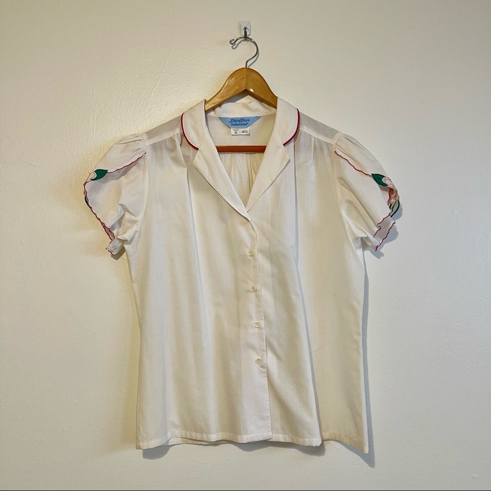 Vintage White Blouse with Flower Sleeves